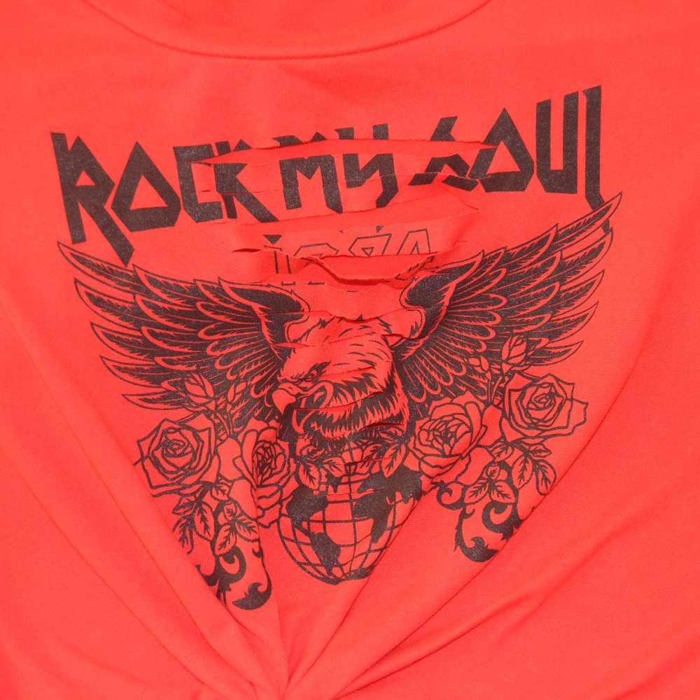 G Mini - Red Cropped T-Shirt w/Front Rips - Picture 6 of 6